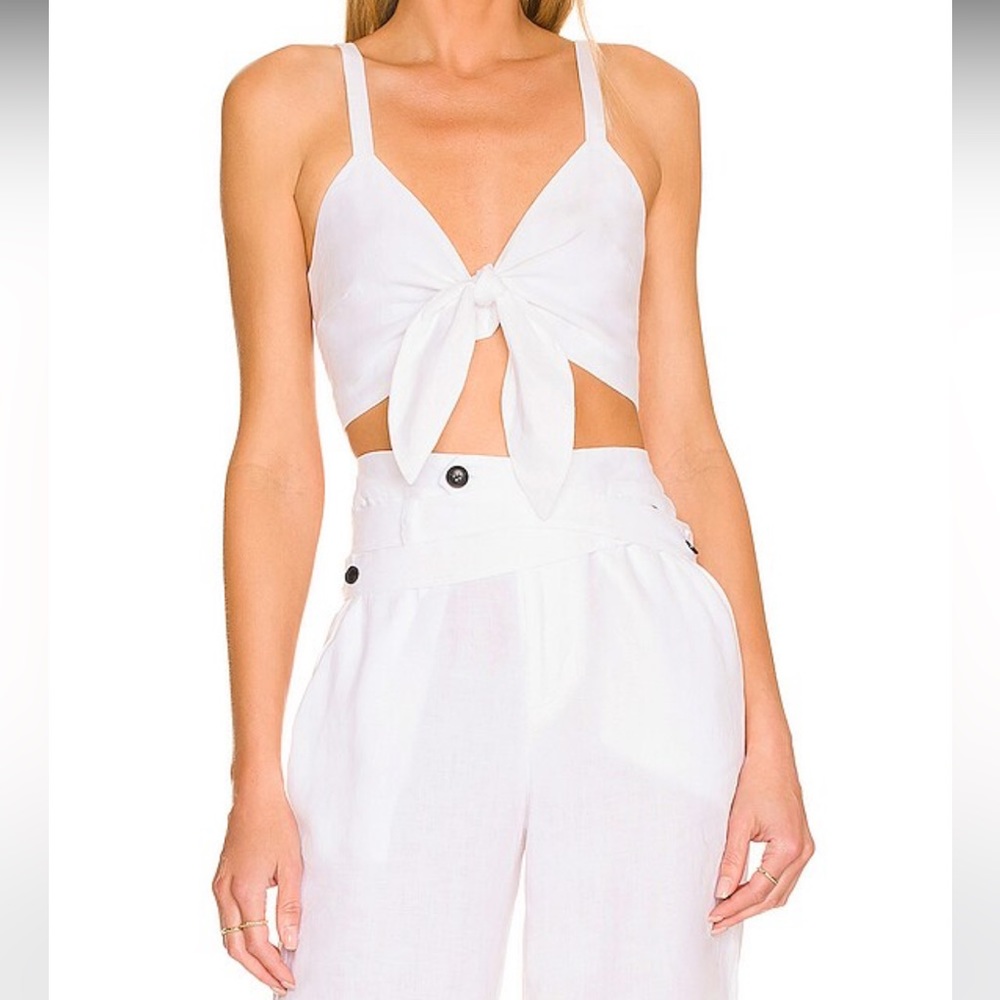 Marissa Webb Paloma Linen Tie-Front Crop Top in Linen White Size XS